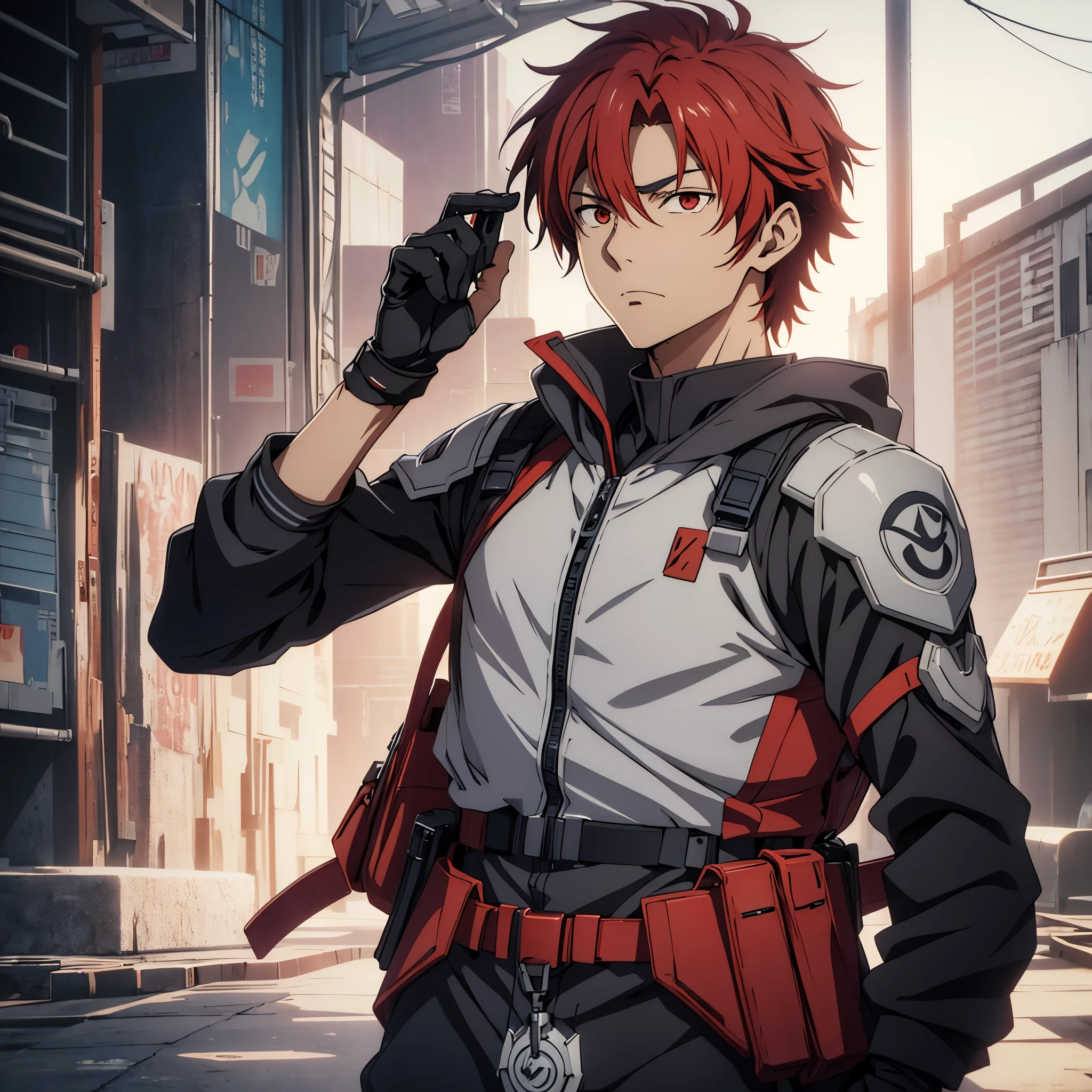 
1 male, solo, red hair , , looking away from the camera, anime character wearing combat suit, kaworu nagisa, anime handsome man, male anime character, tall anime guy with red eyes, hajime yatate, anime, fubuki, action anime pose, yukito kishiro, young anime man, official art, makoto kano, male anime style, masterpiece, rtx, ray tracing, highly detailed, best quality, official art