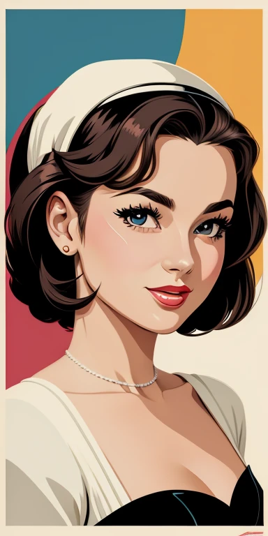 pretty women portrait 1950s poster style, vector-art
