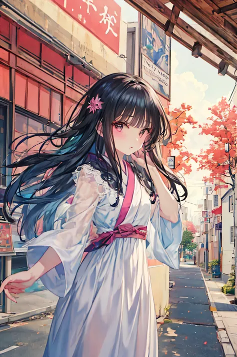 anime girl standing in front of a traditional japanese building, anime style 4 k, anime style. 8k, anime wallpaper 4k, anime art...