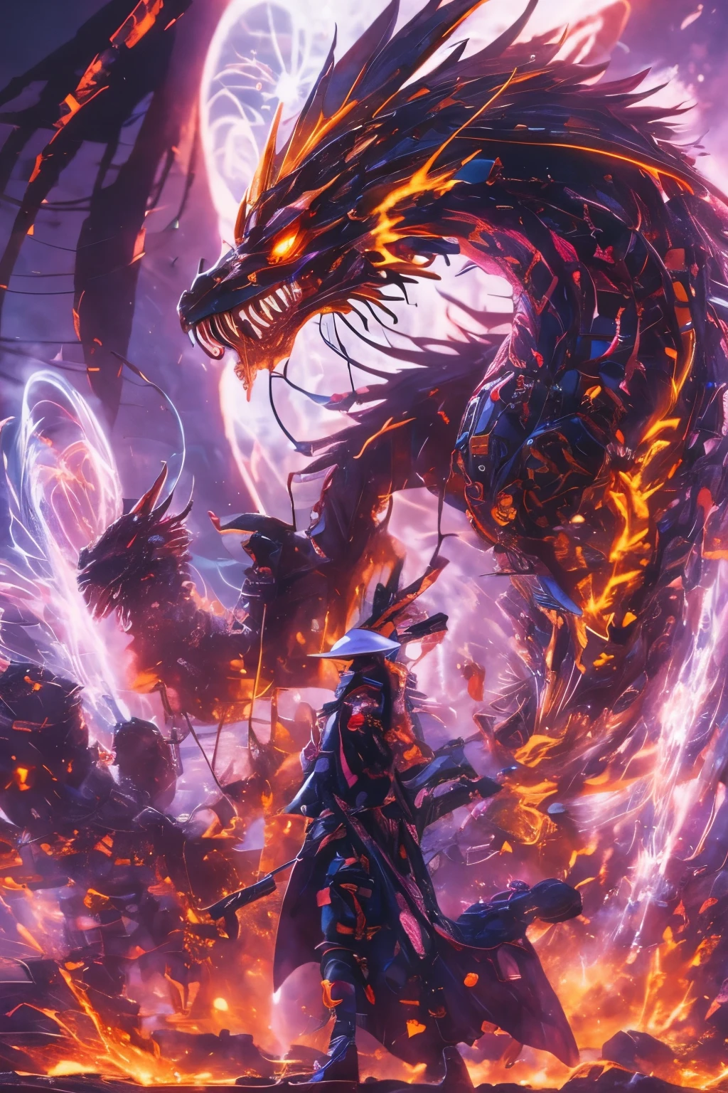 dragon, terrifiant, cracher du feu, ressentiment, fond de nuage noir, aura puissante, les yeux rouges, avec des ailes