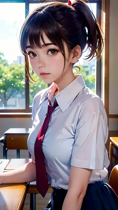(table top, highest quality:1.2), 8K, 18-year-old, 85mm, official art, Raw photo, absurd, white dress shirt, cute face, close, U...