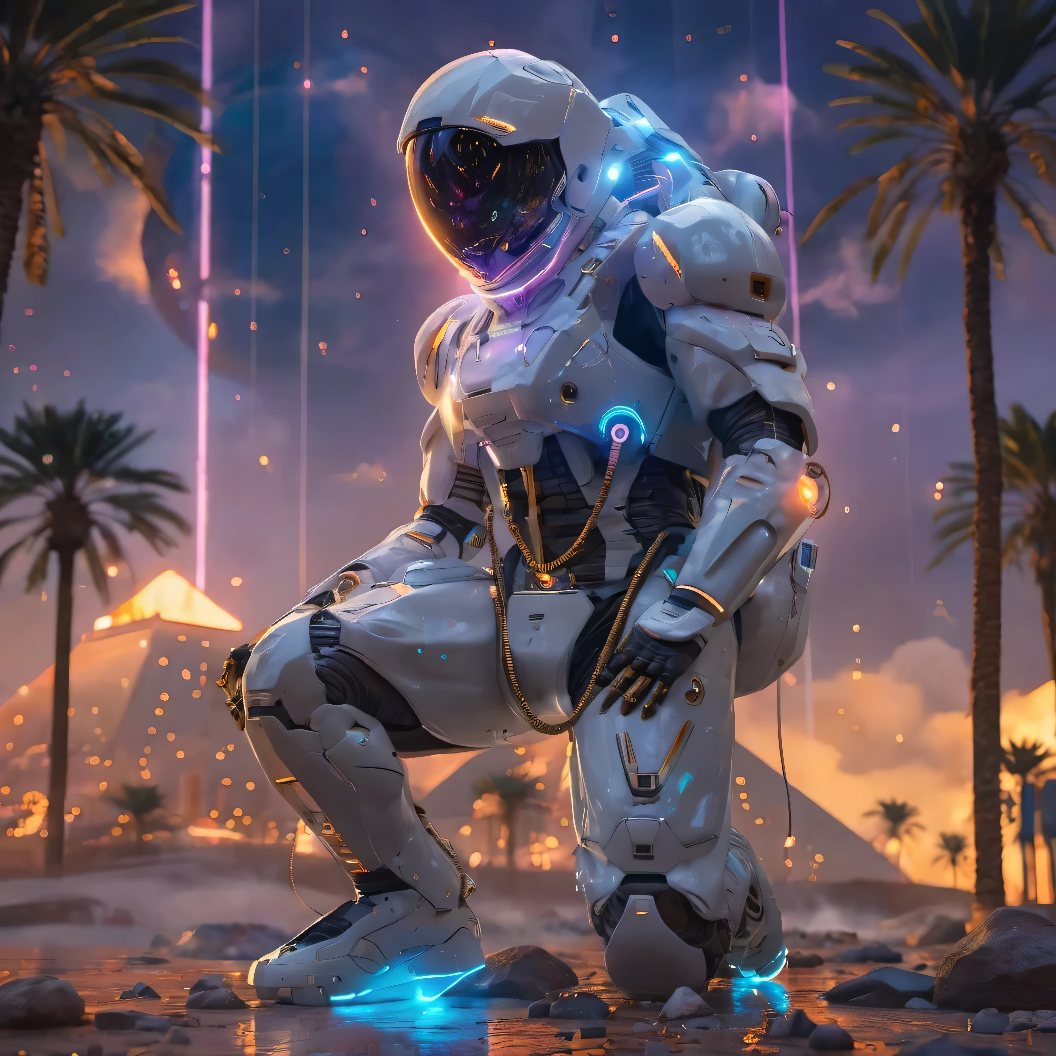 (futuristic suit),(futuristic astronaut),(cyberpunk electric),(inspired by Mike Winkelmann),(sci-fi digital art illustration),(by Mike Winkelmann),(saudi futuristic warrior mecha),(3D render),(in style of Beeple),(vivid colors),(ultra-detailed),(best quality,4K,highres,masterpiece:1.2),(physically-based rendering),(sharp focus),(bokeh),(futuristic concept art),(glowing lights),(dystopian future),(mechanical details),(powerful stance),(futuristic technology),(glowing eyes),(complex textures),(metallic sheen),(grim atmosphere),(epic composition),(dynamic pose)