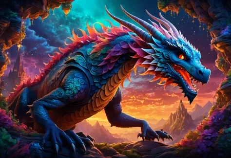 (highest quality, high resolution, super sharp), magic ,giant dragon,、air, tangled, full color, 3d crunch,colorful cloudasterpie...