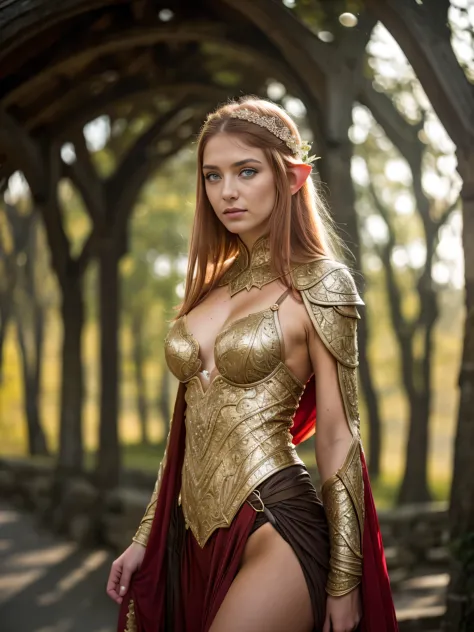 meisterwerk, a beautiful elf, (adriana malkova), (delicate transparent armor), (medium breasts), (perfect body), (redblonde, lan...