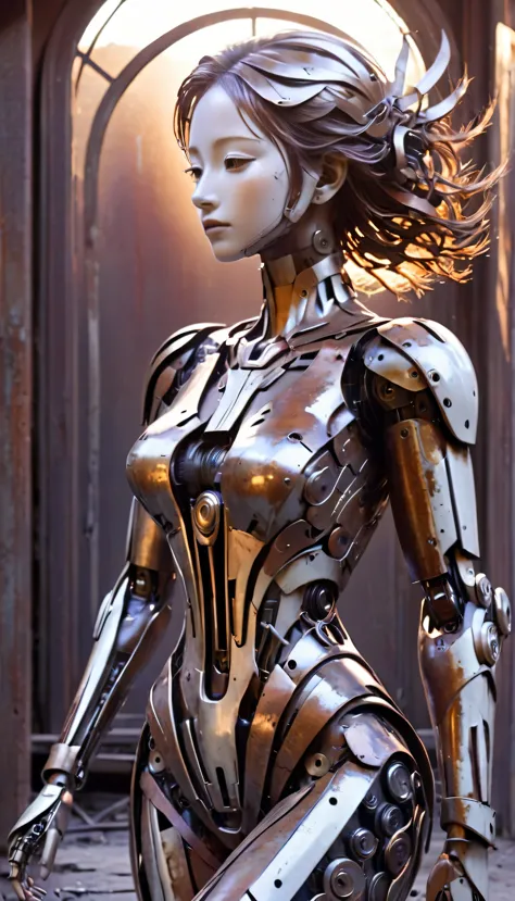 bailing_Metal,a girl made of worn-out Metal,Create a surreal digital painting of Venus de Milo，Reimagine it as an advanced robot...