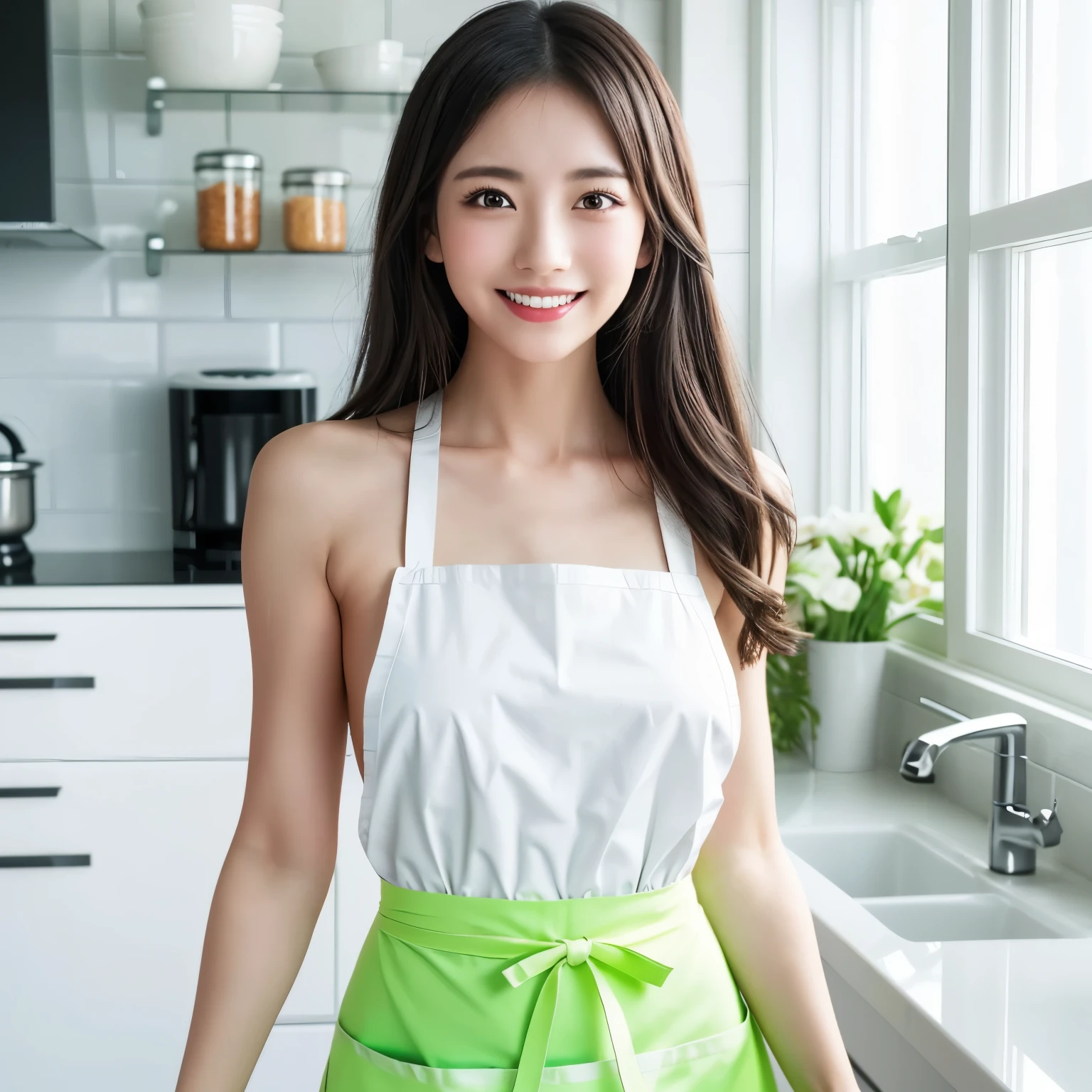 Arafed asian woman in a white apron standing in a kitchen - SeaArt AI