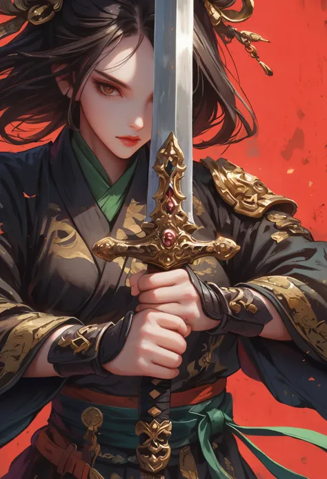 NuraRikuo，holding sword with both hands,sword focus