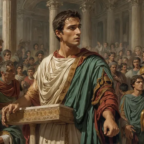 marcus junius brutus leading the assassination of julius caesar with a ...