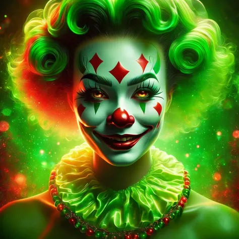 (best quality,4k,highres:1.2),ultra-detailed,realistic,abstract art,jade medallion,shining brightly,cheerful clown girl,medallio...