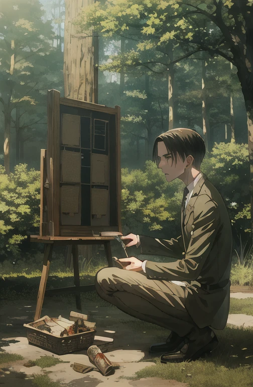 leviackerman\(1zgame\),1 boy,Single, suit,antiquities,painting,nature