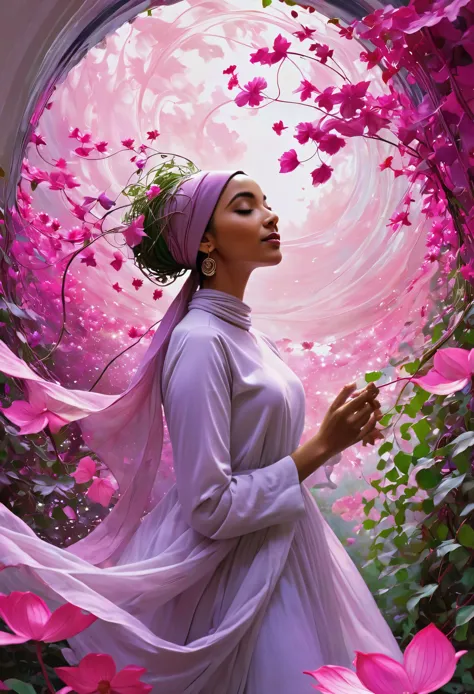 beautiful hijab A captivating digital painting, inspired by the signature style of Norman Rockwell, featuring a serene young wom...