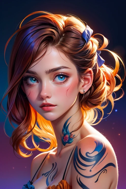 (8k, best quality, masterpiece:1.2),(best quality:1.0), (ultra highres:1.0), watercolor, a beautiful woman, shoulder, hair ribbons, by agnes cecile, half body portrait, extremely luminous bright design, pastel colors, (ink:1.3), autumn lights