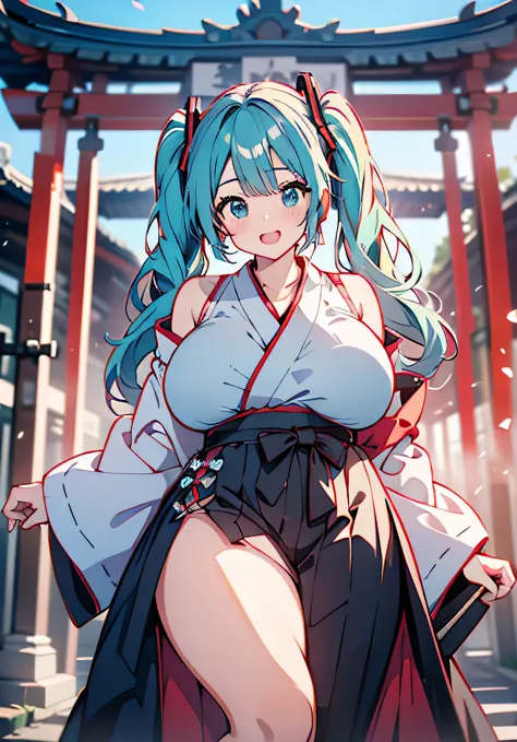 Erotic Anime Illustration、best image quality、A plump gal warrior who seduces at the temple、Hatsune Miku、perfect proportions、warr...