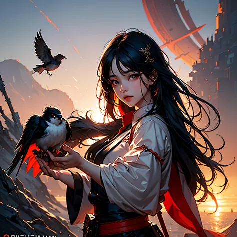 there is a boy with a bird in his hand, by Yang J, artwork in the style of guweiz, guweiz on artstation pixiv, guweiz on pixiv a...