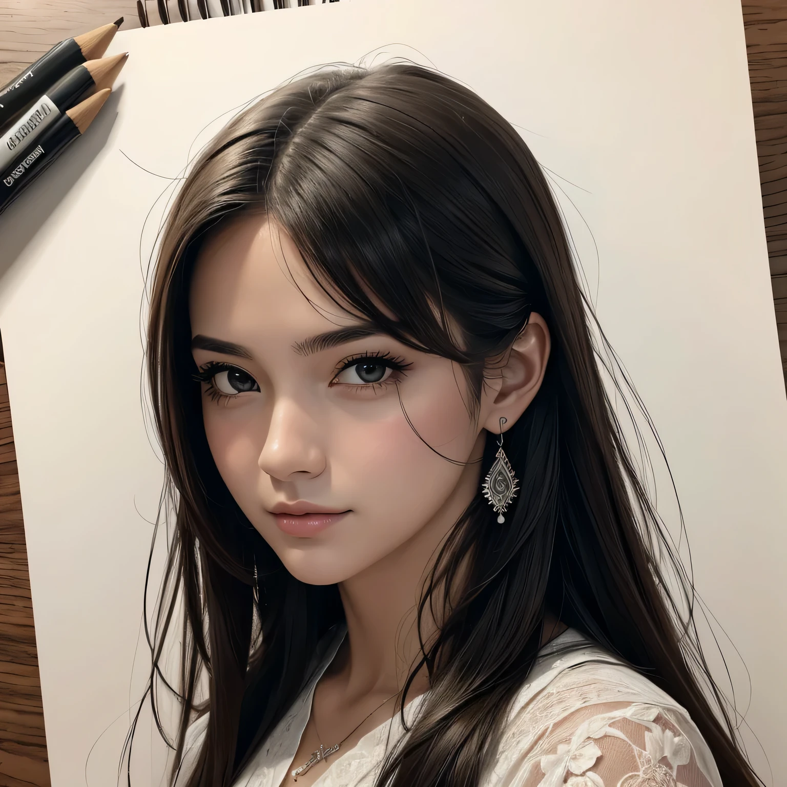 美しい女性のロングドレスの図面,  詳細な美しい肖像画, 非常に詳細な肖像画, Artgerm のスタイルでデザインされています, リアルなスケッチ,  詳しい, 白黒の描画, 詳細なイラスト肖像画, 鉛筆画風, 女性の肖像画, かなりの肖像画, 黒と白の図面, 