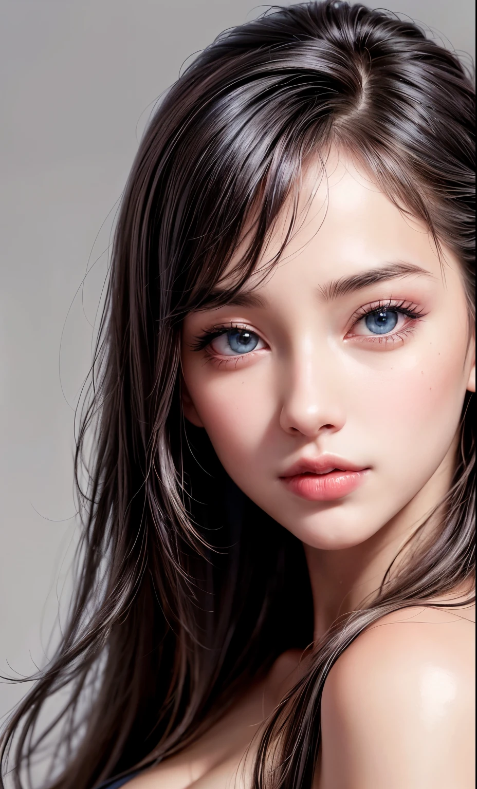 A close up of a woman with long hair and blue eyes - SeaArt AI