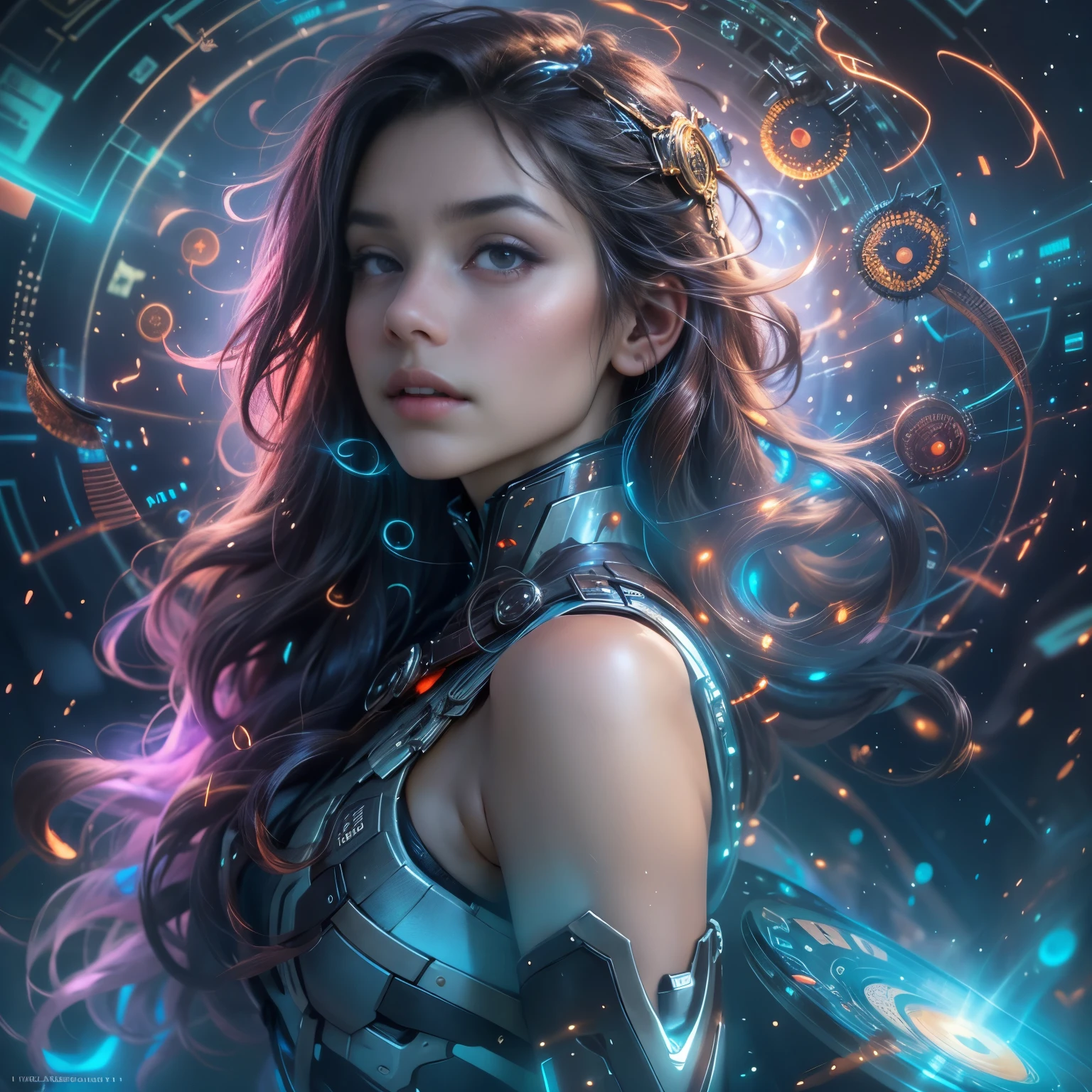 (highest quality,4k,8K,High resolution,masterpiece:1.2),Super detailed,(realistic,photorealistic,photo-realistic:1.37),Equipped with time travel device, time leap, beautiful girl, A stunning depiction of time and space, retro futuristic costumes, mysterious atmosphere, glowing device, fantastic background, subtle shine, mysterious beauty, sparkling eyes, Breathtaking moments, graceful movements, captivating gaze, blurry surroundings, bending time, shimmering colors, vivid colors, epic adventure, unforgettable journey, infinite possibilities, The Marvel of Technology, invisible dimensions, uncover the secret, exhilarating leap, frozen moment, Unfathomable future, dynamic composition, untold story, reveal the mystery, time capsule, solve the past, Crossing boundaries, Unlimited imagination, revealing the truth, Unleash your power, unpredictable development, time continuum. Beautiful eyes with fine symmetry, (Ultra detailed Aquamarine eyes:1.1), (High resolution eyes:1.1),