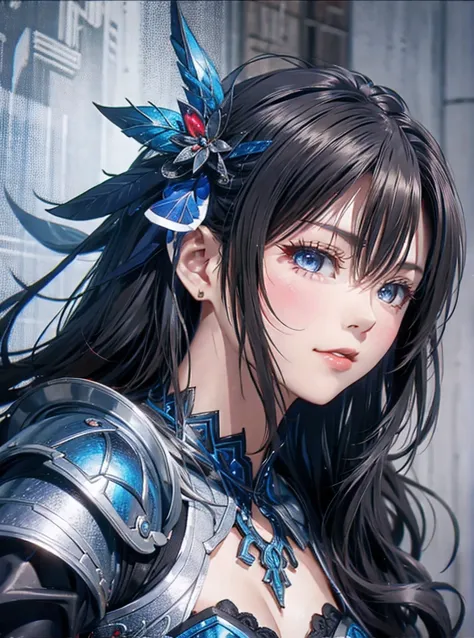 Close-up of woman in silver and blue dress, Chengwei Pan at Art Station, by ヤン・J, detailed fantasy art, amazing character art, f...