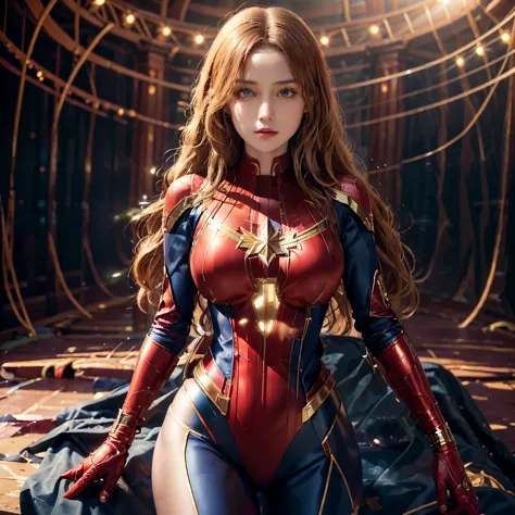 In this captivating artwork, the enchanting figure of Captain Marvel comes to life, radiant and seductive against a backdrop of ...