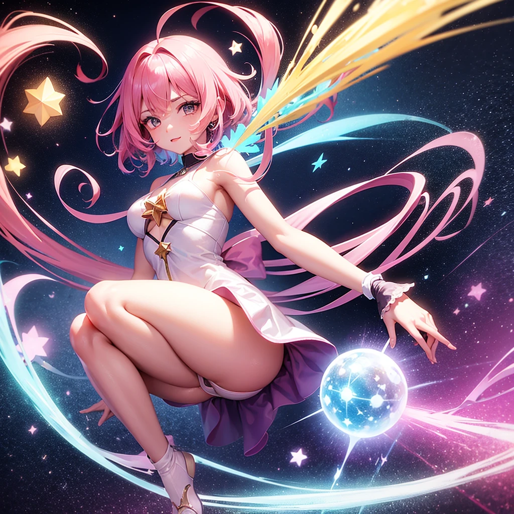 1girl, star mage, pink hair maria chiquinha, cosmic comets,