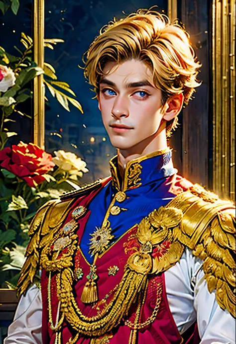A masterpiece of world art ! Top quality . High detail . portrait of a prince ! handsome guy in expensive imperial robes , rich ...