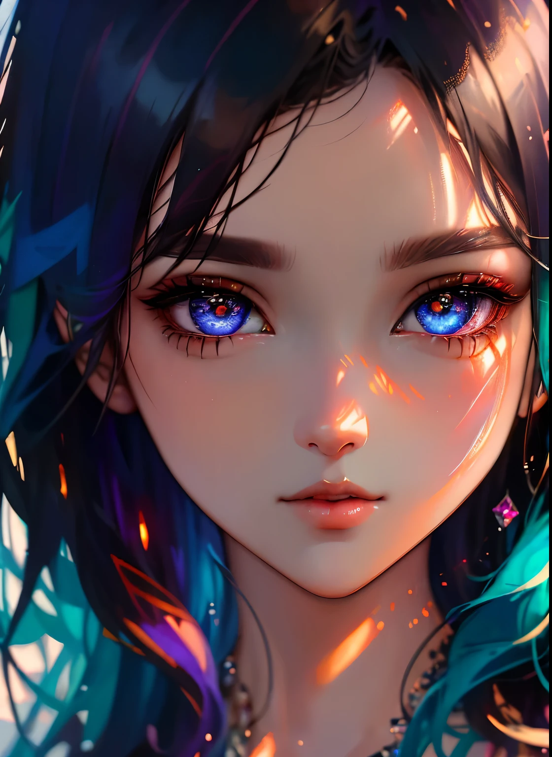 ((qualidade máxima)), ((obra-prima)), ((realista)), (detalhes),estilo anime、 (1 mulher)Fechar o retrato de uma mulher com cabelo roxo、Lindos olhos brilhantes, como vidro cristalino、Roupa casual、Arte digital em alta definição 4K、ilustração digital deslumbrante、Arte impressionante em 8K、arte colorida de fantasia digital、colorido e brilhante、belas obras de arte digitais、pintura digital colorida、digital anime art、Retrato de uma linda mulher、Arte de papel de parede digital 8K HD、 linda pintura digital