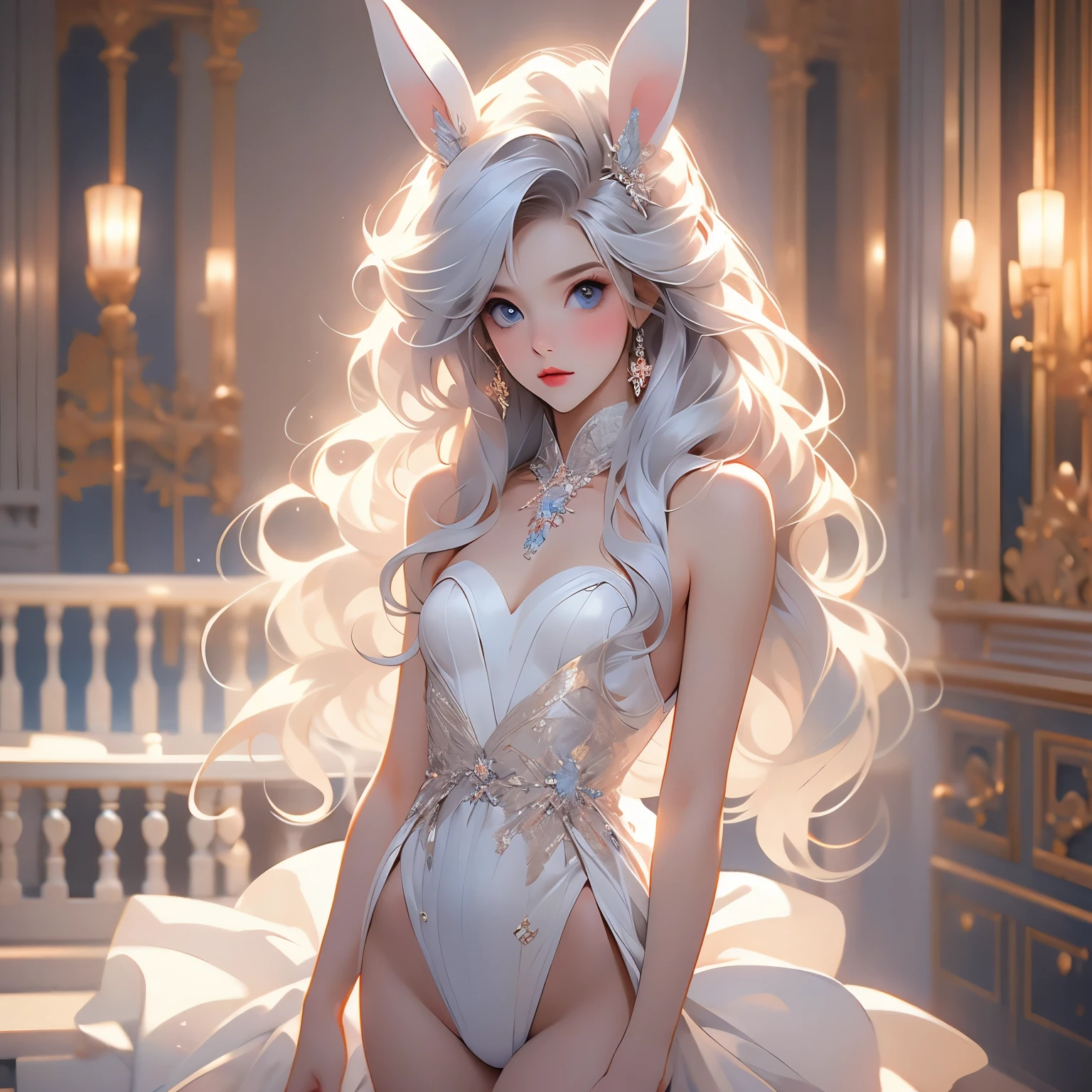 Anime girl in a white bunny suit posing for a picture - SeaArt AI