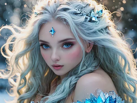 Blonde with long hair, ice nymph