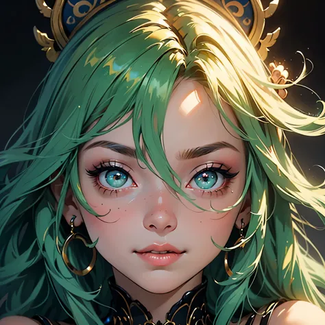 a girl,solo,masterpiece,best quality,highres,Extreme detaildelicate face,green hair,Extreme detaildelicate eyes,(face alignment)...