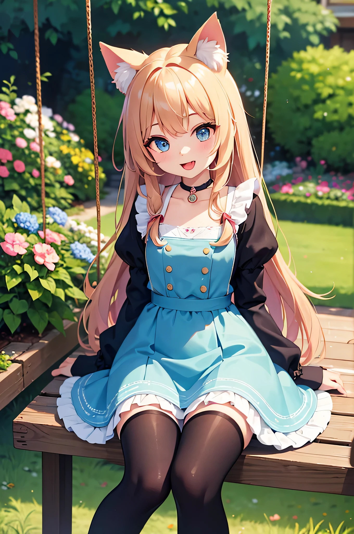 An open-mouthed girl with a furry cat, wearing a choker and a red bow. The girl has long flowing hair and expressive eyes. She is dressed in a cute outfit with a white fur trim, and she is wearing blue stockings. The scene is set in a garden filled with colorful flowers and lush greenery. The girl is sitting on a swing, laughing as the cat playfully jumps around her. The lighting is soft and warm, casting a gentle glow on the scene. The artwork is created using a combination of digital painting and detailed illustrations, resulting in a high-quality, photorealistic image. The colors are vibrant and vivid, with a touch of pastels to create a dreamy atmosphere. The focus is sharp, capturing every intricate detail of the girl's features and the cat's fur. The overall aesthetic is a mix of fantasy and innocence, with a hint of cuteness and charm. The composition is carefully balanced, with the girl and the cat as the focal points, surrounded by the beautiful garden scenery. open mouth, furry cat, girl, choker, red bow, white fur, blue stockings, looking at hind legs, cat's hind legs in fluid, arousal, looking at us, tongue visible, good quality, slender body, correct proportions, two hind legs (furry feet), two front legs (furry hands), correct muzzle, semen on the muzzle, drooling, excretions, submission