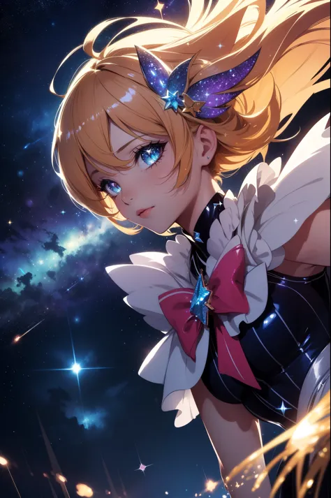 ((magical girl)), ((gorgeous starry sky background)), ((ultra-detailed)), ((best illustration)), ((cinematic lighting)), dynamic...