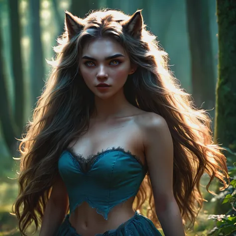 Girl with long hair, full-length werewolf