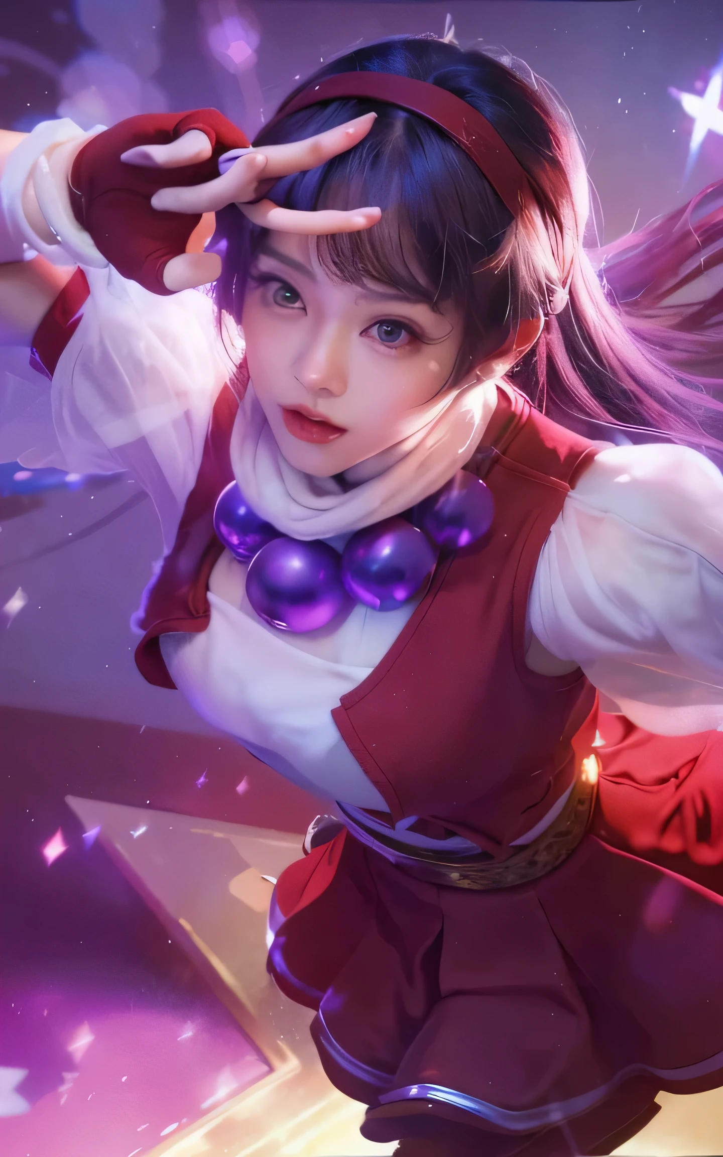 8k, a close up of a woman in a red clothes , extremely detailed, portrait of Athena asamiya, king of fighter,cleavage breast, kpop face, extremely detailed, big breast , breast ball, Best quality, masterpiece, ultra high res, (photorealistic:1.4), raw photo, 1girl, offshoulder, in the dark, deep shadow, low key, cold light, eyes looking forward, hairy armpits, nipples popping out