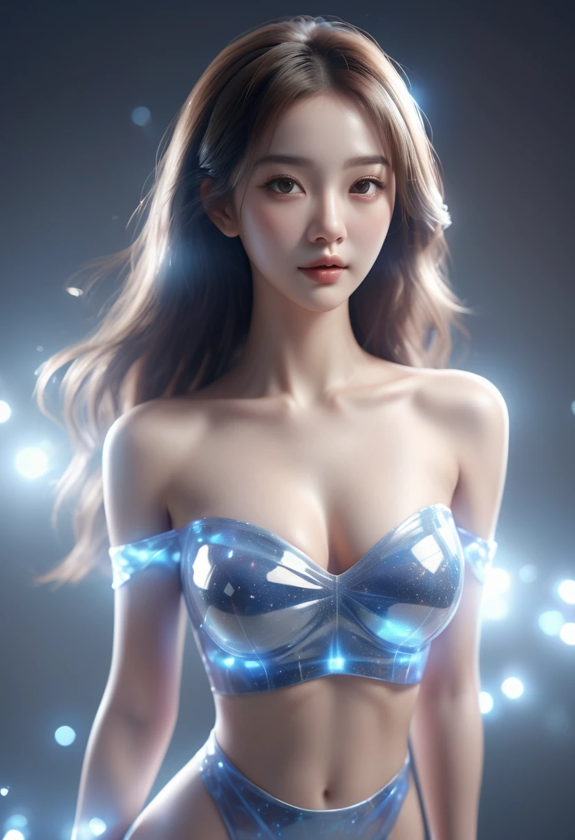 Realistic rendering, Excellent,,looking at camera, standing in the studio, pretty face, cosmetic, CGI mix, (photorealism:1.2), Ultra-realistic ultra-high definition skin,bare shoulders，Bare thighs, slim waist, hourglass figure, whole body, ((glowing skin)), ((shiny skin)), lifelike身体, ((She has a sexy figure)), ((clean skin)), （whole body缠绕着火焰）,lifelike, Bokeh, motion blur, masterpiece, high resolution, 1080P, Super details, textured skin，Lyudin high heels.