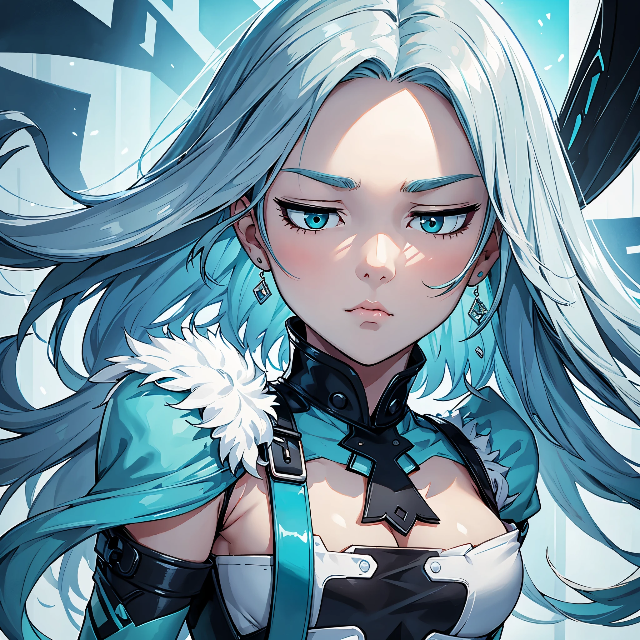 Masterpieces, best quality, close-up 1 girl, focus on her face, she pout at you, hight details eyes, her eyes is gray, her hair is turquoise, white skin, Cutout Dress,