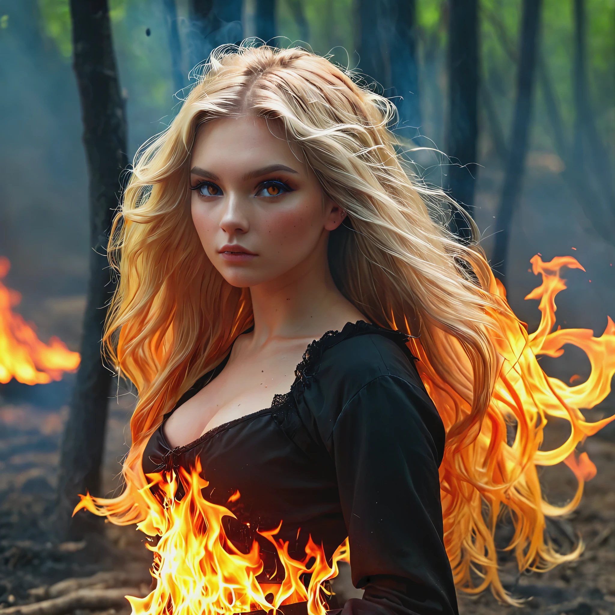 金髪の長髪, 火で焼かれた魔女