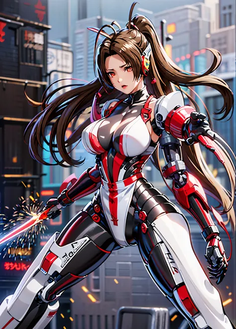 girl 1、highest quality、masterpiece、超A high resolution、Arad woman in futuristic suit with red mechanical wings and sword, A girl ...