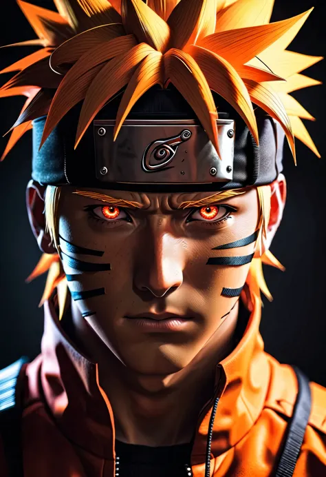 homem de anime naruto com um comportamento sombrio e taciturno, com olhos vermelhos brilhantes e um sorriso malicioso, hack a po...