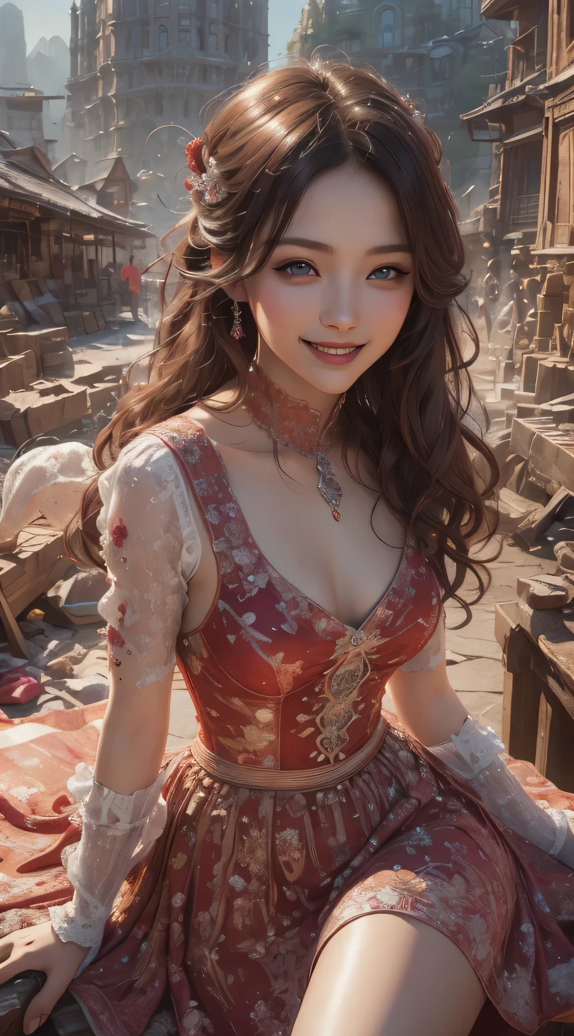 masutepiece, Best Quality, Illustration, Ultra-detailed, finely detail, hight resolution, 8K Wallpaper, Perfect dynamic composition, Beautiful detailed eyes, doress,Medium Hair, mid-chest, Natural Color Lip, Random and sexy poses,Smile,Tower Mansion