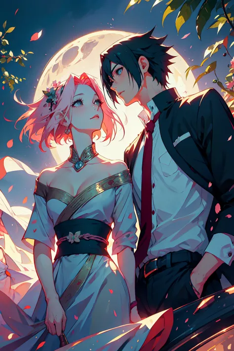 Sasusaku The couple in the photo are deeply in love and lost in the moment. Sasuke, The man is tall and handsome, wistoh chisell...
