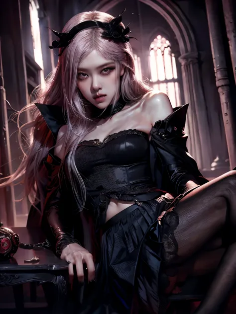 Princess of Darkness,pink hair,busty,Glamour,Gorgeous,Jewelry,monochromes,Gothic goddess,Dark Fantasy,Dark Venus,erotic posing,Dynamic Posing,Dramatic,Cinematic,Detailed background,Gothic background,Dark fantastic view,Best Quality,masutepiece,8K,The ultim...