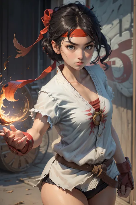 (masterpiece, best quality:1.2), expressive eyes, perfect face, highres, 1girl, solo, ryu \(sf\), (female:1.5), black hair, doug...