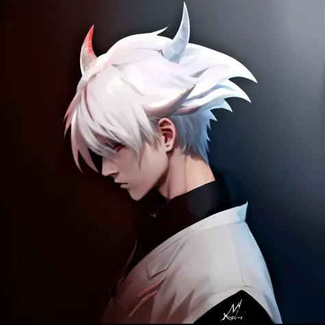 anime - style image of a man with white hair and horns, demon boy, ken kaneki, kaneki ken, handsome japanese demon boy, made wit...