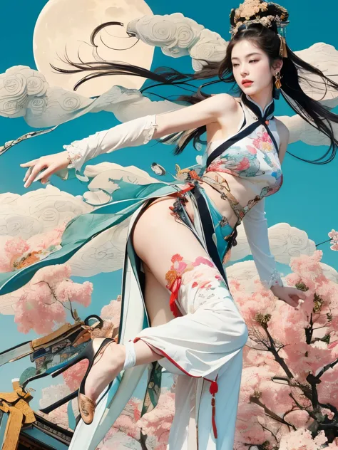 (masterpiece, top quality, best quality, official art, beauty:1.2),（最詳細清晰的contour和五官：2.0，contour：2.0） (1 Chinese goddess:1.5), V...