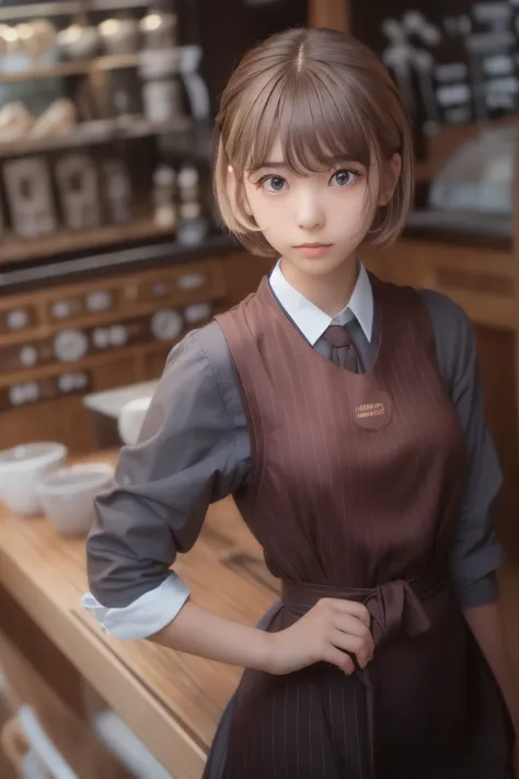 ((sfw: 1.4)),((detailed face)), ((sfw, barista uniform, extra short hair, sidelocks-hair, 1 Girl)), Ultra High Resolution, (Real...