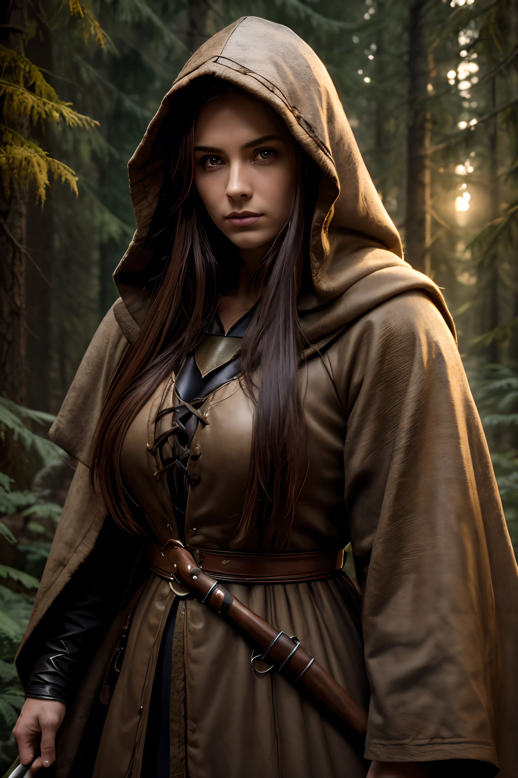 (best quality,4k,8k,highres,masterpiece:1.2),ultra-detailed,(realistic,photorealistic,photo-realistic:1.37),medieval hunter,druids,midnight,gloomy forest,enveloped,
medieval style,realistic,ultra-detailed,moonlight,shadows,mist,ancient trees,dark silhouette,ancient ruins,mysterious atmosphere,majestic,isolated,serene,peaceful solitude,stillness,mythical creatures,hunting gear,leather armor,torchlight,focused eyes,poised,arrow on bowstring,powerful stance,moonlit path,whispering leaves,rustling branches,mystical energy,evil presence,ancient rituals,enchanted,secret knowledge.