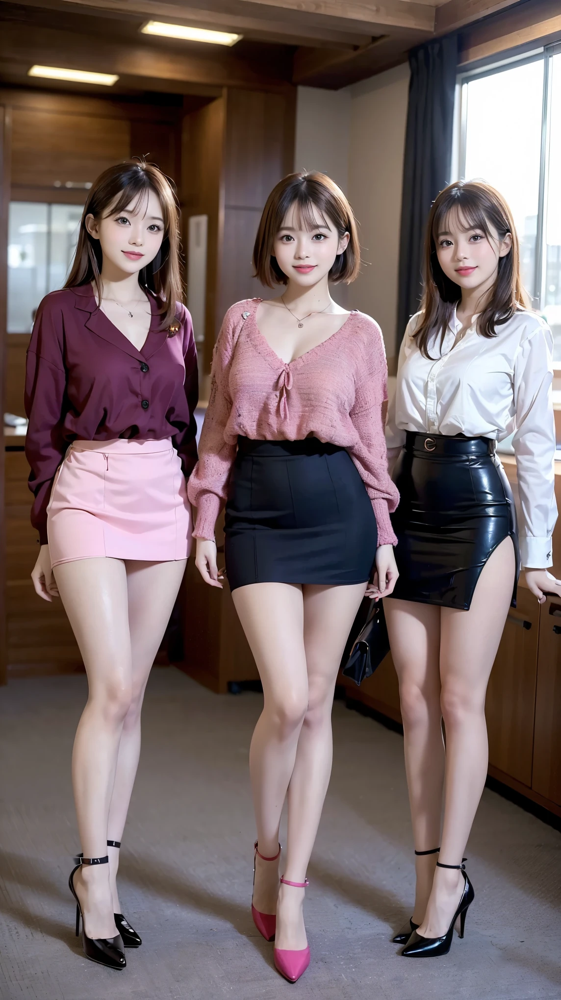 Three asian women in short skirts and high heels posing for a picture -  SeaArt AI