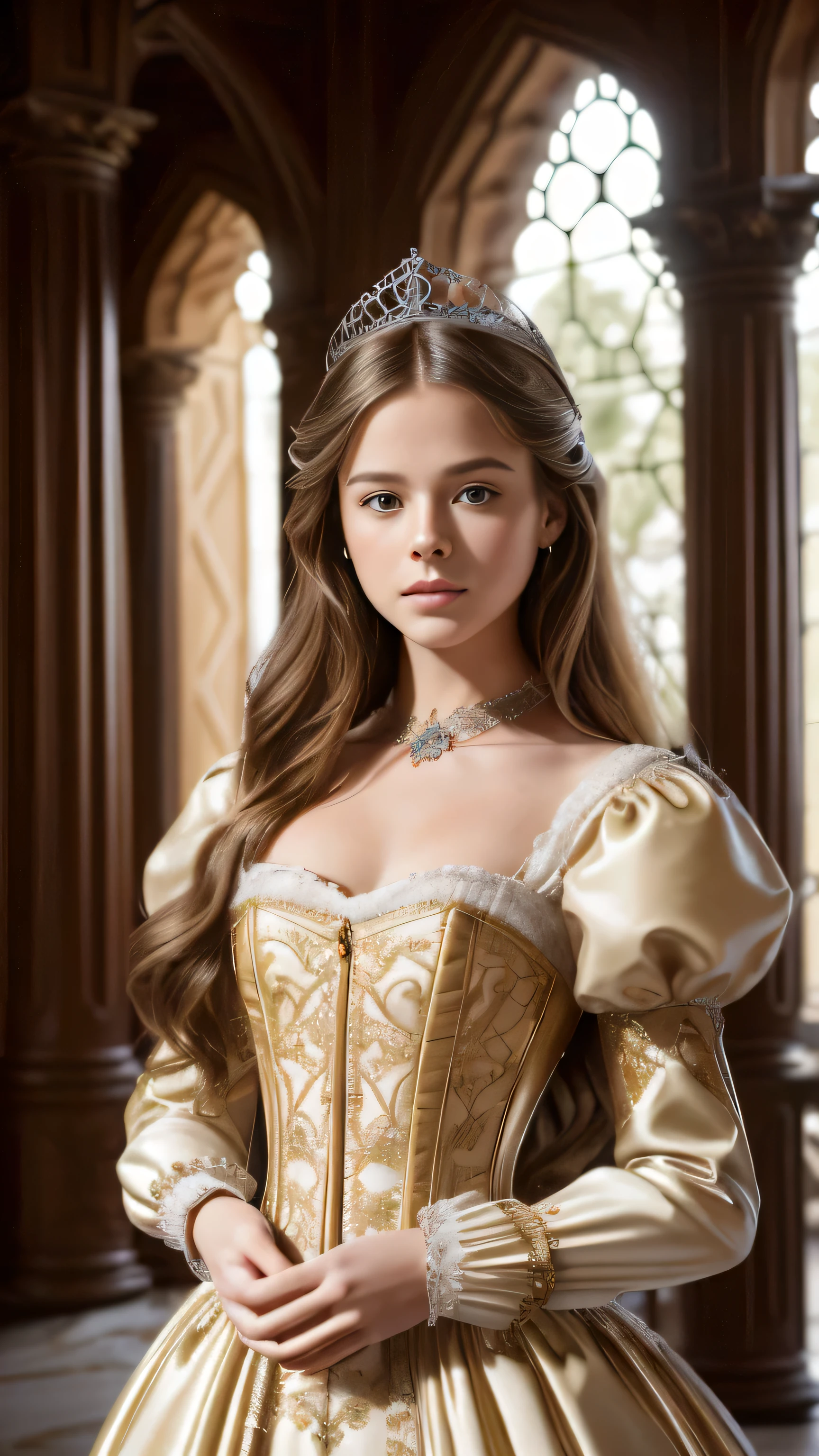 (cinematic photograph of a detailed beautiful 18-year old woman with ((facial and body characteristics that is similar to Kristina Pimenova))), (), ((Renaissance Courtly Grace: Theme: Elegance and refinement of the Renaissance. Clothing: Richly detailed gowns with corsets and intricate embroidery. Scene: A castle courtyard, gardens, or a ballroom. Props: Renaissance-style fan, goblet, or a quill.)), (), (), finely detailed, ultra-realistic features of her pale skin and (slender and athletic body), and (symmetrical, realistic and beautiful face), candid, (), (), (()), (), film stock photograph,  rich colors, hyper realistic, lifelike texture, dramatic lighting, strong contrast