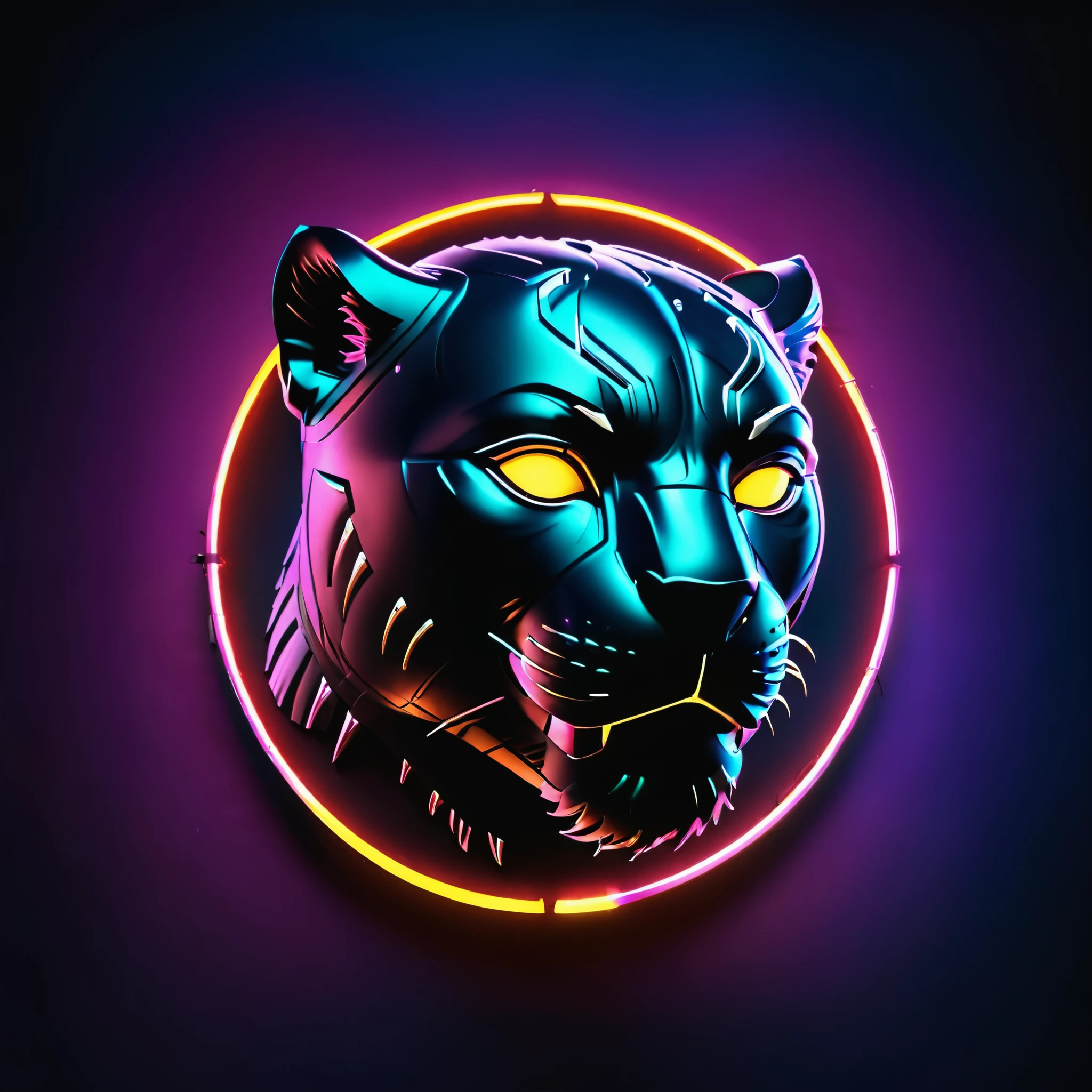 A neon tiger head with glowing eyes in a circle - SeaArt AI