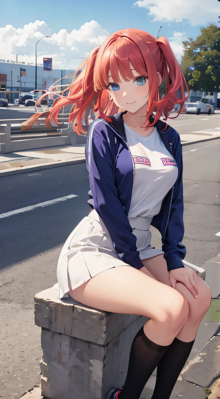 Anime girl sitting on a box on the side of the road - SeaArt AI